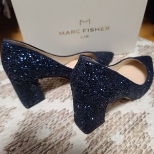 Marc Fisher Dark Blue Glitter Texture Heeled Shoes